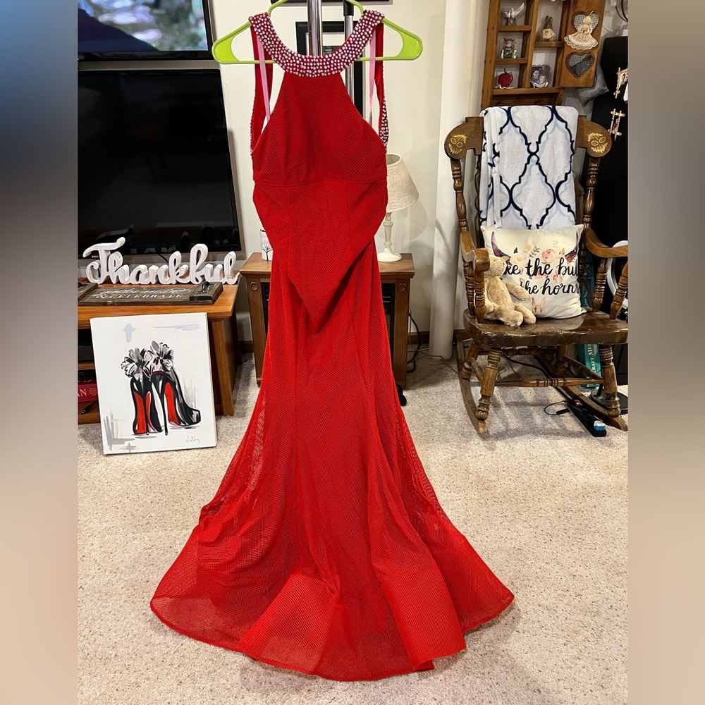 Blush Prom Red Mesh formal dress